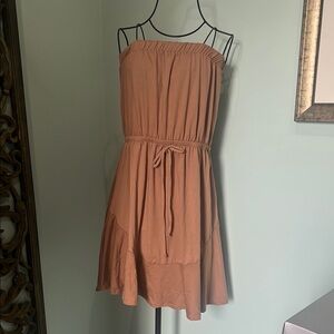 Rolla Coster Tan and Brown Pleated Tie Front Sundress